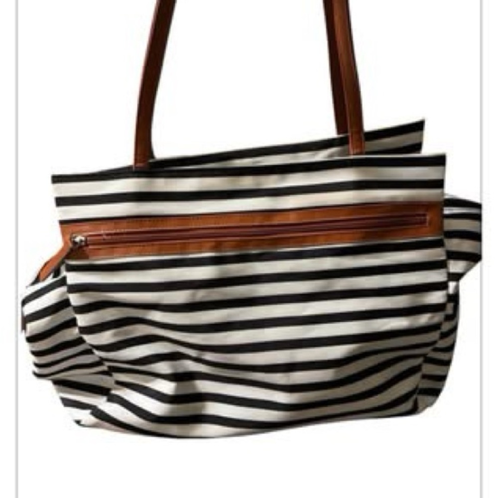 Striped Tote Bag with Brown Accents